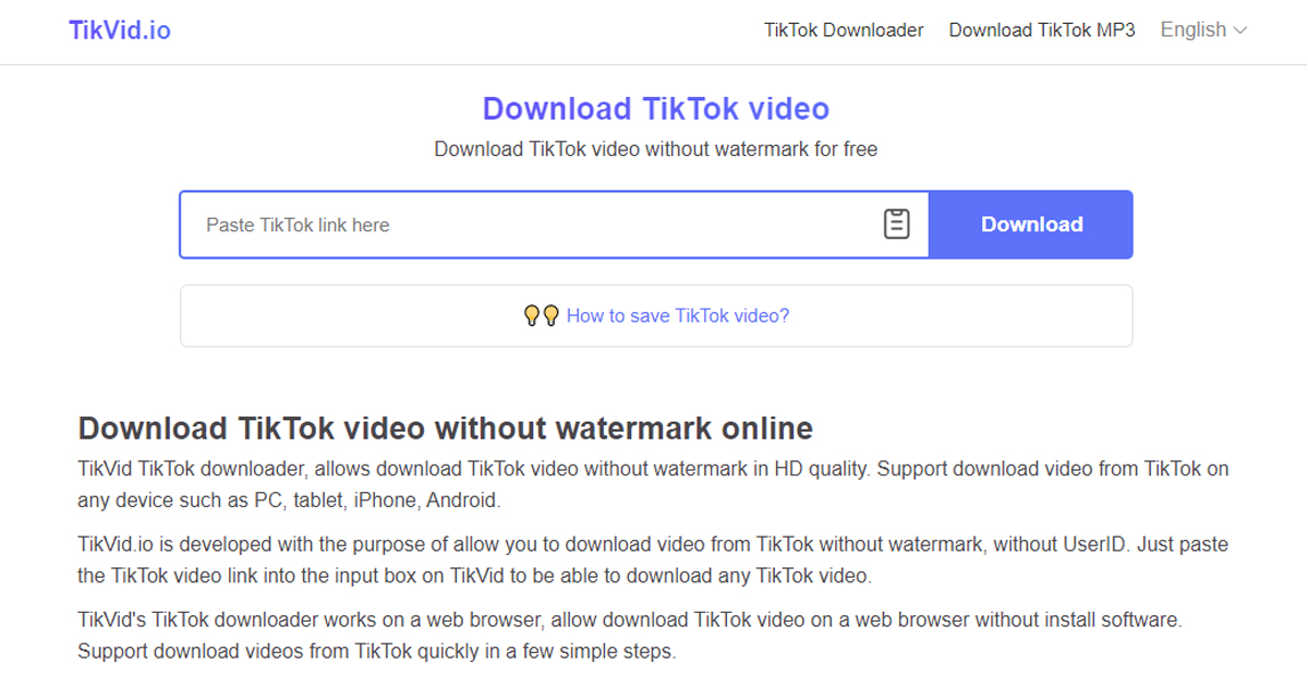 TikVid: TikTok MP3 Downloader - Download TikTok MP3, High Quality,  Unlimited and Fast.